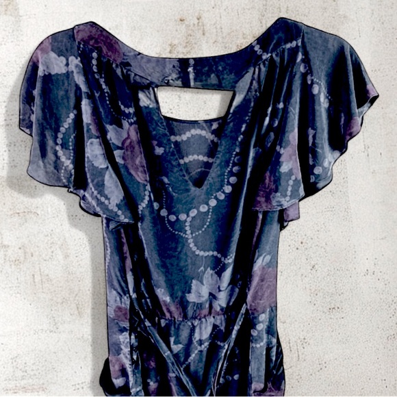 EUC Rebecca Taylor Dark Washed Gray/Purple Floral Silk Sheath Dress Sz 4/Small - Picture 3 of 4